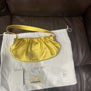 Miu Miu Gold Shoulder Bag with Ruched Design